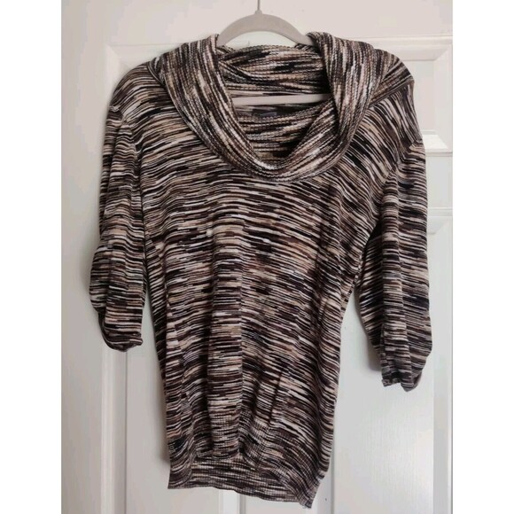 Covington Womens Blouse Top Cowl Neck Size Small S Sm Brown Geometric Fall Shirt - Picture 2 of 15